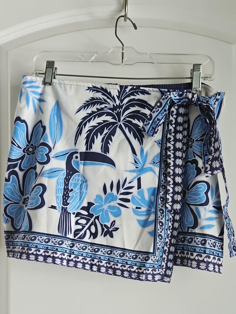 SHEIN White and Blue Tropical Wrap Skort